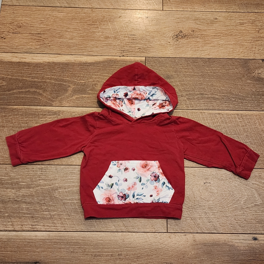 Red Cozy Floral Hoodie Sweatshirt 6-9m